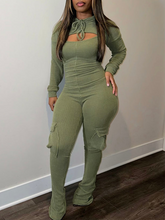 Cropped Hoodie & Cargo Jumpsuit Set Ins Street